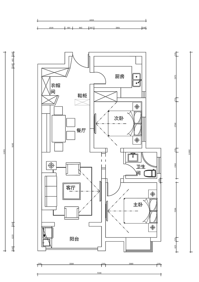 成都大晶裝飾公司裝修案例：布局緊湊的二居室戶型圖 2室2廳1廚1衛(wèi)驚艷時(shí)光